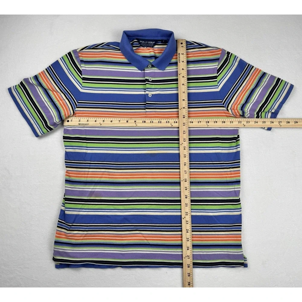 Polo Golf Ralph Lauren Stripe Polo Shirt‎ Blue Multicolor Size L Y2K Pima Cotton